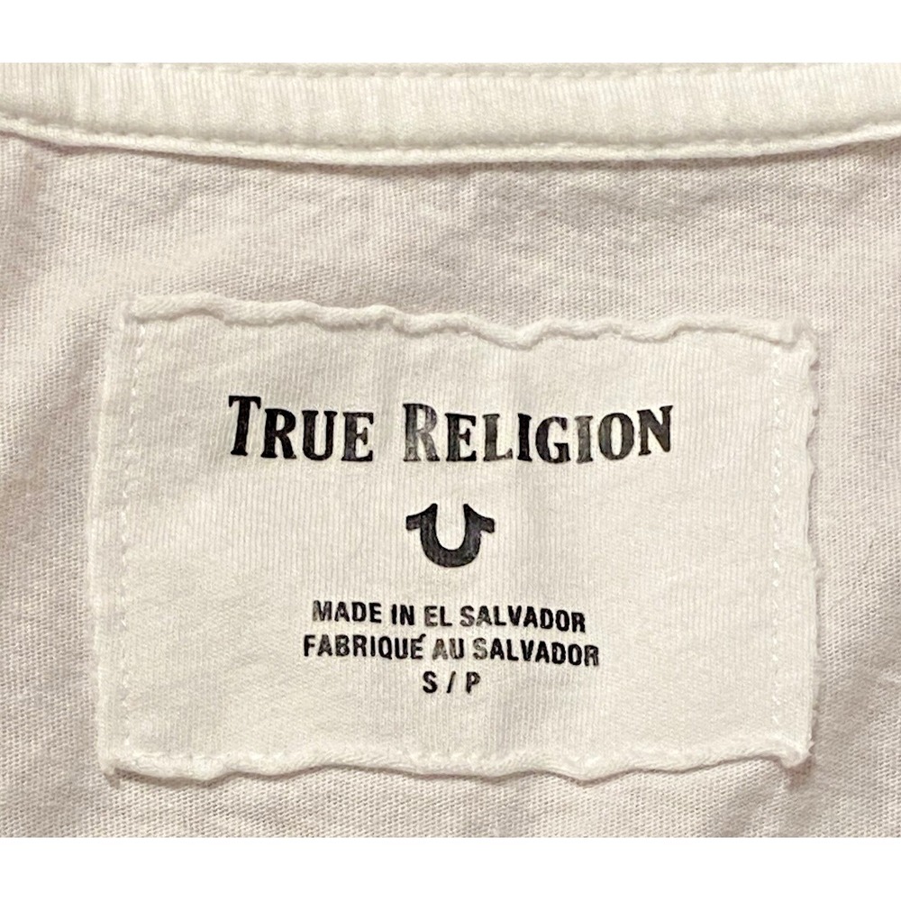 TRUE RELIGION Women's White Small Crystal Horseshoe Logo V-Neck Tee NWT - Picture 4 of 6